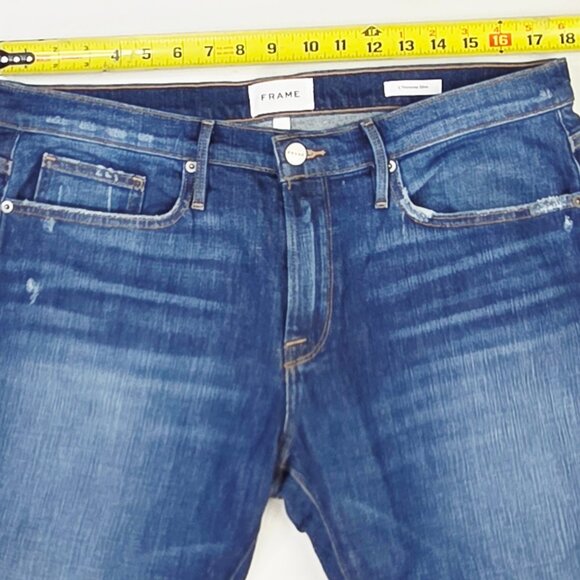 Frame Size 36X33 Mens L'Homme Slim Keystone Blue Denim 5 Pocket Straight Jeans - Picture 2 of 12